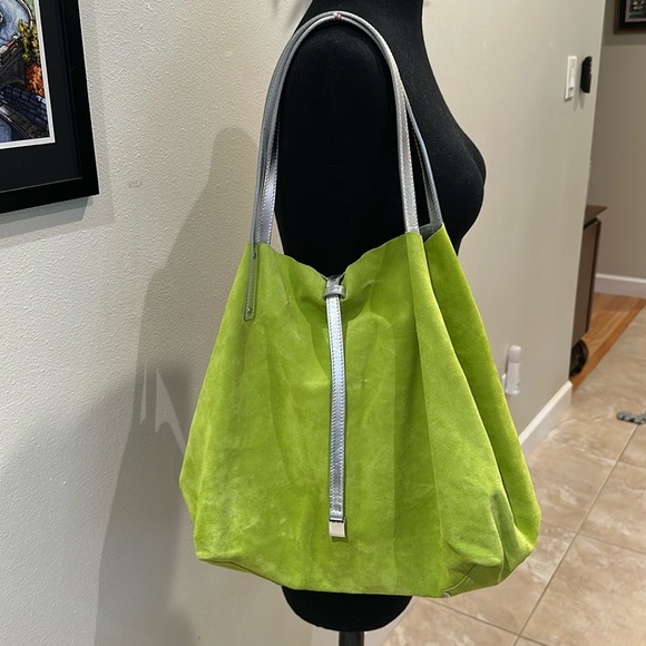 Tiffany & co large reversible tote. RARE Lime green and silver. EUC - Picture 1 of 12